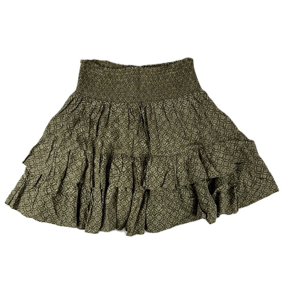 Ralph Lauren Petites Women's Green Patterned Viscose Skirt Size 10P